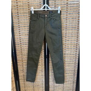 AG Farrah Skinny Ankle Jeans Womens 27 Olive Green Coated High Rise Leather Look